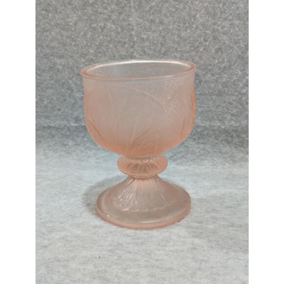 Tiara Frosted‎ Glass Goblet Leaf Pattern Indiana Art MCM Glass Vintage - Picture 1 of 9